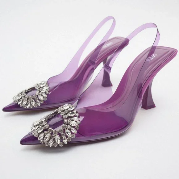 Zara Embellished Vinyl Heels Violet NWT - Picture 2 of 11